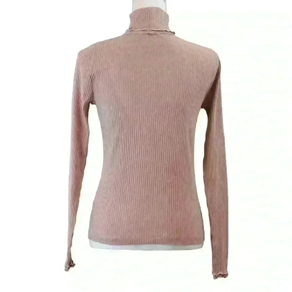 J.Crew Blush Ribbed Turtleneck Double Lettuce Hem on Neckline Sleeves Size Small - Picture 6 of 8